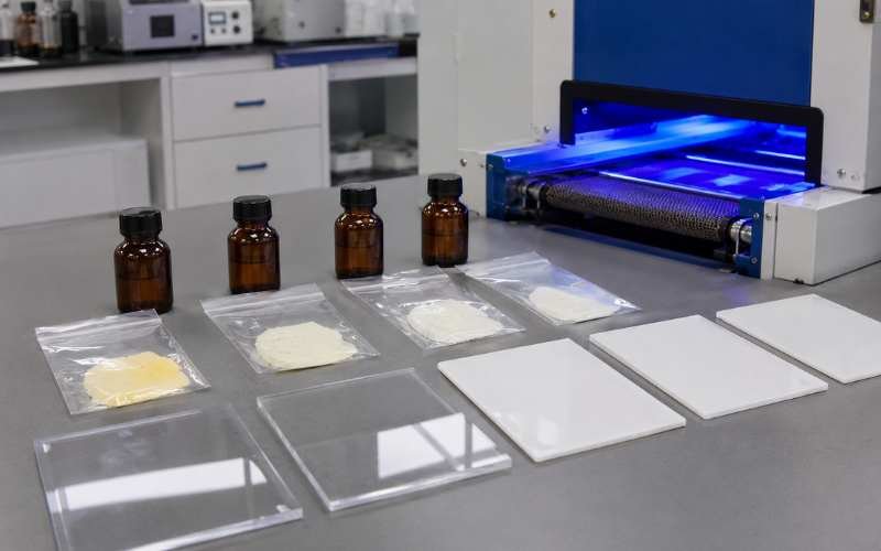 Low yellowing photoinitiator selection samples for 1173 184 TPO-L and 819 in UV coating testing