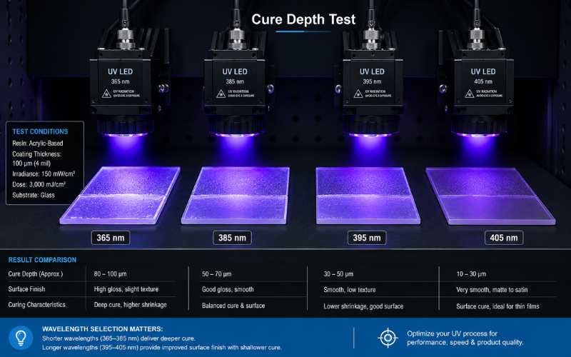 TPO photoinitiator UV LED wavelength selection test for 365 385 395 and 405 nm curing systems
