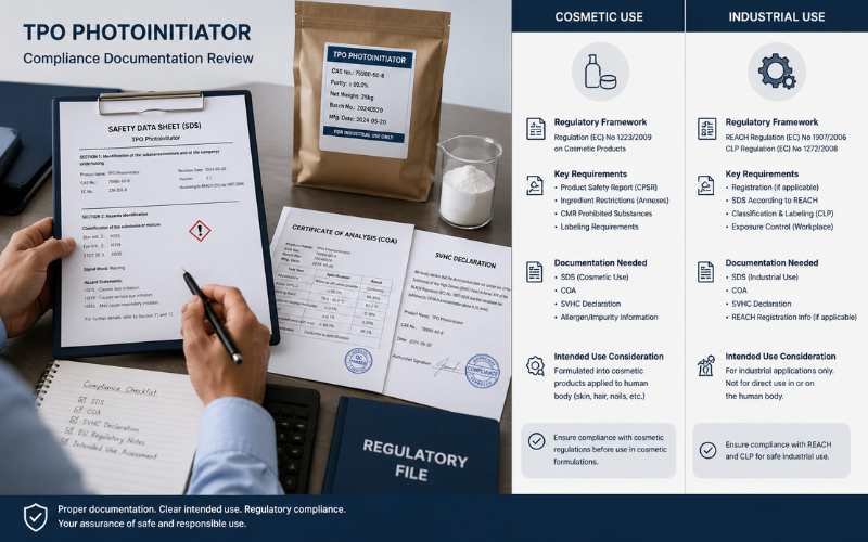 TPO photoinitiator regulatory risk review for industrial buyers with SDS COA and SVHC documentation